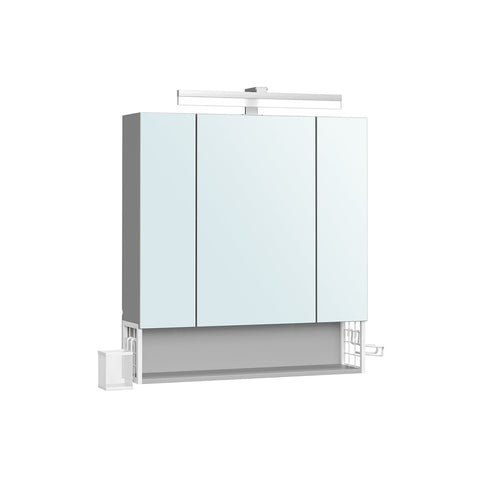 Rootz Bathroom Cabinet - Storage Unit - Organizer - Chipboard MDF Metal Glass Mirror - 16.5cm x 70cm x 75cm - Cloud White Dove Gray - 20kg Capacity