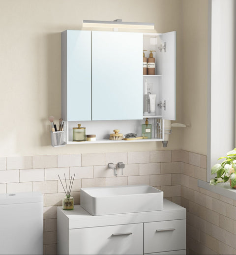 Rootz Bathroom Cabinet - Vanity Cupboard - White Storage - Built-in Sockets - 16.5cm x 70cm x 75cm
