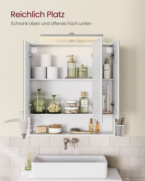 Rootz Bathroom Cabinet - Vanity Cupboard - White Storage - Built-in Sockets - 16.5cm x 70cm x 75cm