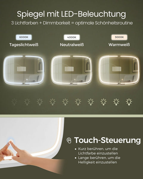 Rootz Spiegelschrank mit Beleuchtung - Mirror Cabinet - Ink Black - Space-Saving Storage - 13.5 x 80 x 59.6cm