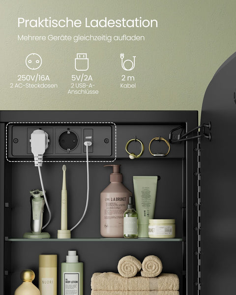 Rootz Spiegelschrank mit Beleuchtung - Mirror Cabinet - Ink Black - Space-Saving Storage - 13.5 x 80 x 59.6cm