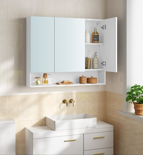 Rootz Bathroom Cabinet - Storage Unit - Closet - White Finish - 3 Doors - 16.5cm x 90cm x 75cm