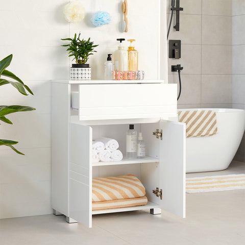 Rootz Bathroom Cabinet - White Storage Unit - MDF Doors - Chipboard Body - Adjustable Shelf - Anti-Tip Protection - 60cm x 30cm x 80cm