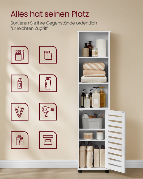 Rootz Tall Cabinet - Storage Unit - Organizer - 3 Open Compartments - White - 30cm x 40cm x 167cm