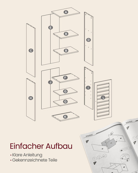 Rootz Tall Cabinet with 3 Open Compartments - Storage Organizer - Cloud White - 30cm x 40cm x 167cm - 20kg - Stylish and Functional