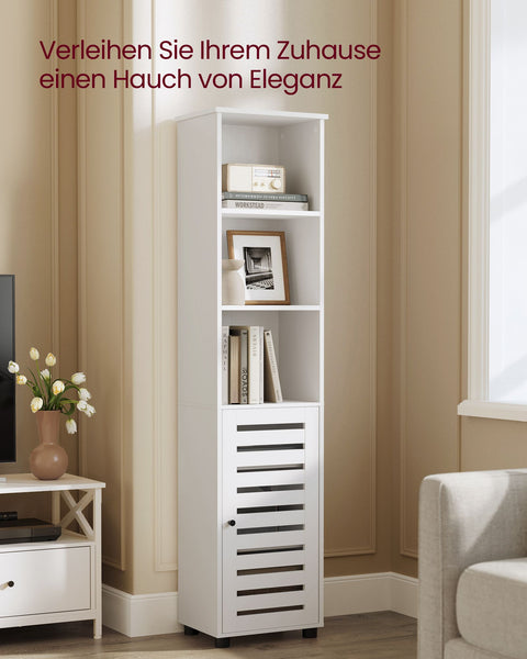 Rootz Tall Cabinet with 3 Open Compartments - Storage Organizer - Cloud White - 30cm x 40cm x 167cm - 20kg - Stylish and Functional