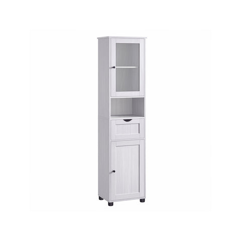 Rootz Bathroom Cabinet - White Wood Grain Storage Unit - Chipboard Glass - 4.5kg Drawer Capacity - 9kg Shelf Capacity - 40cm x 30cm x 165cm