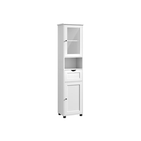 Rootz Bathroom Cabinet - Storage Cupboard - Space Saver - Maximizes Space - 30 x 40 x 165 cm - Chipboard & Glass -  White