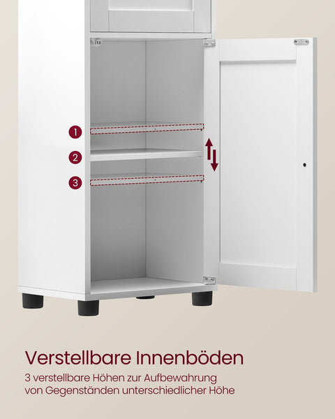 Rootz Bathroom Cabinet - Storage Cupboard - Space Saver - Maximizes Space - 30 x 40 x 165 cm - Chipboard & Glass -  White