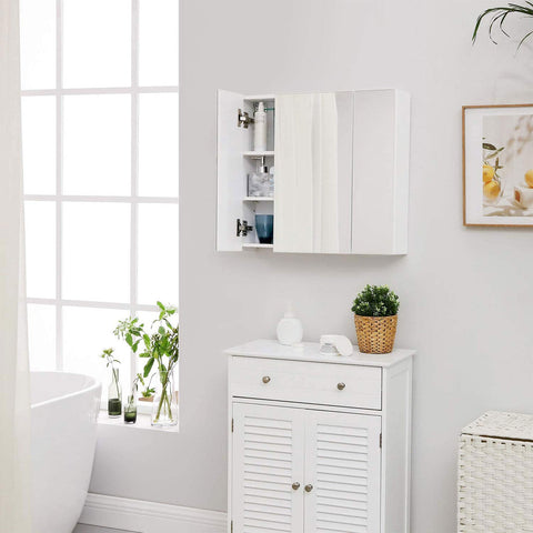 Rootz White Mirror Cabinet - Wall Mounted Storage - Bathroom Shelf - Space-Saving - 60cm x 15cm x 55cm