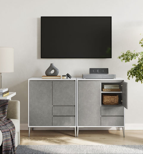 Rootz Storage Cabinet - Organizer - Container -White- Grey - Space-Saving - 40cm x 70cm x 85cm