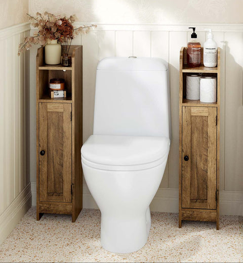 Rootz Narrow Bathroom Cabinet - Slim Storage Unit - Compact Organizer - Brown MDF - 20cm x 18cm x 80cm