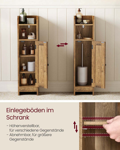 Rootz Narrow Bathroom Cabinet - Slim Storage Unit - Compact Organizer - Brown MDF - 20cm x 18cm x 80cm