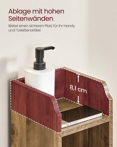 Rootz Narrow Bathroom Cabinet - Slim Storage Unit - Compact Organizer - Brown MDF - 20cm x 18cm x 80cm