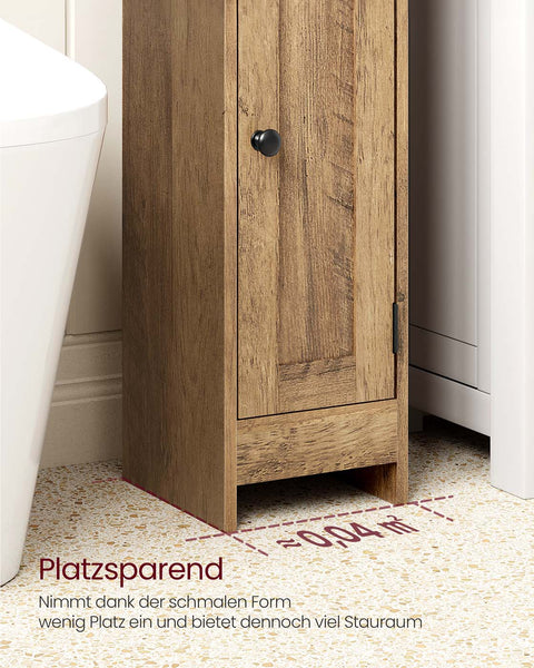 Rootz Narrow Bathroom Cabinet - Slim Storage Unit - Compact Organizer - Brown MDF - 20cm x 18cm x 80cm