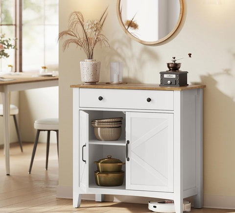 Rootz Cake Cabinet - Buffet Storage - Sideboard - Durable MDF - White & Brown - 40 x 80 x 80 cm