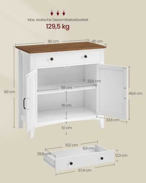 Rootz Cake Cabinet - Buffet Storage - Sideboard - Durable MDF - White & Brown - 40 x 80 x 80 cm