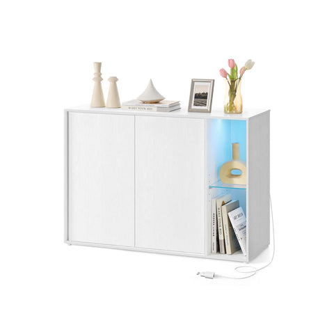 Rootz White Storage Cabinet - Wooden Chipboard - MDF Glass - Spacious Design - 39cm x 100cm x 71cm