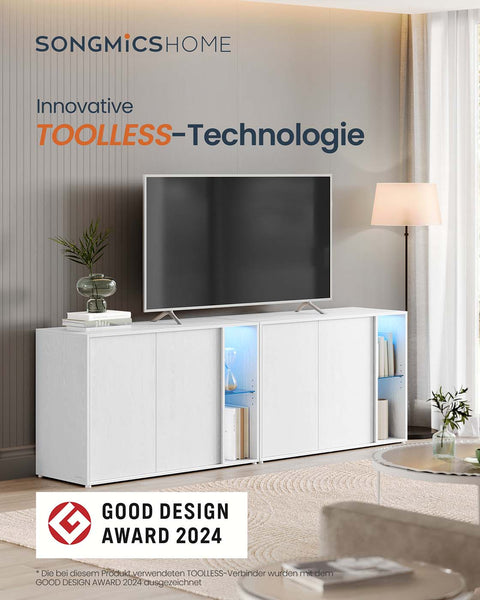 Rootz White Storage Cabinet - Wooden Chipboard - MDF Glass - Spacious Design - 39cm x 100cm x 71cm