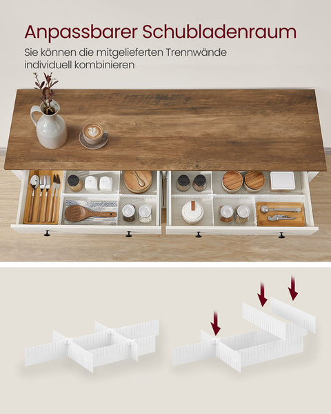 Rootz Kitchen Cabinet with Drawers - Sideboard - Storage Organizer - Durable Wooden-MDF - 40 x 140 x 80 cm