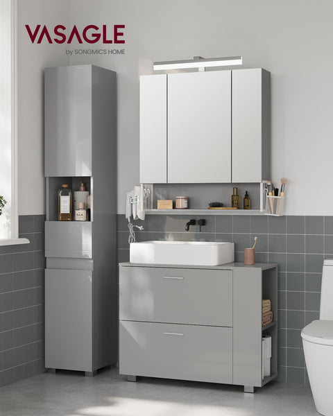 Rootz Dove Gray MDF Sink Base Cabinet - Bathroom Vanity - Storage Unit - Spacious Interior - Easy Assembly - 30cm x 80cm x 64cm