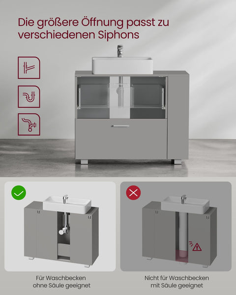 Rootz Dove Gray MDF Sink Base Cabinet - Bathroom Vanity - Storage Unit - Spacious Interior - Easy Assembly - 30cm x 80cm x 64cm