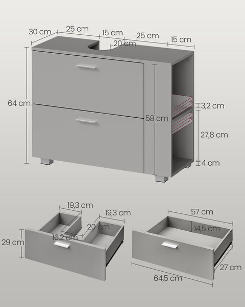 Rootz Dove Gray MDF Sink Base Cabinet - Bathroom Vanity - Storage Unit - Spacious Interior - Easy Assembly - 30cm x 80cm x 64cm