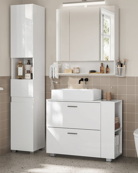 Rootz Cloud White MDF Sink Base Cabinet - Bathroom Vanity - Storage Unit - Spacious Interior - Easy Assembly - 30cm x 80cm x 64cm