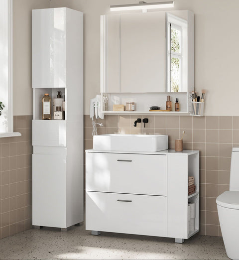 Rootz Vanity Unit - Sink Base Cabinet - Bathroom Storage - White MDF - Large Opening - 30cm x 80cm x 64cm