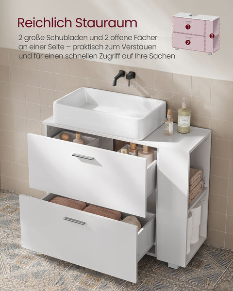Rootz Vanity Unit - Sink Base Cabinet - Bathroom Storage - White MDF - Large Opening - 30cm x 80cm x 64cm