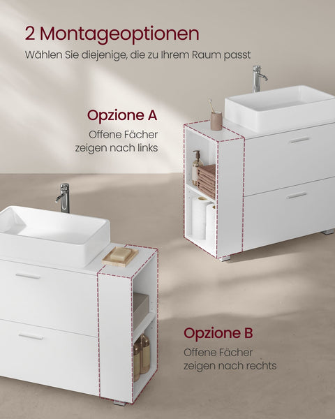 Rootz Vanity Unit - Sink Base Cabinet - Bathroom Storage - White MDF - Large Opening - 30cm x 80cm x 64cm