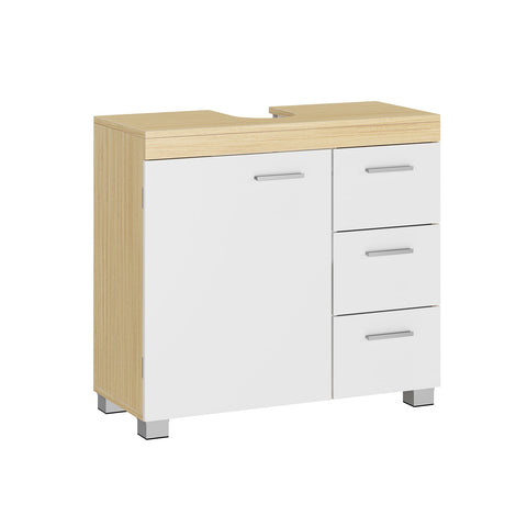Rootz Sink Base Cabinet - Vanity Cabinet - Bathroom Storage - 3 Large Drawers -  White-Brown - MDF - 30 x 70 x 64 cm