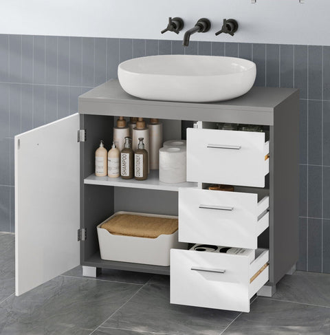 Rootz Sink Base Cabinet - Vanity Cabinet - Under Sink Storage - 2 Compartments - MDF - 30cm x 70cm x 64cm