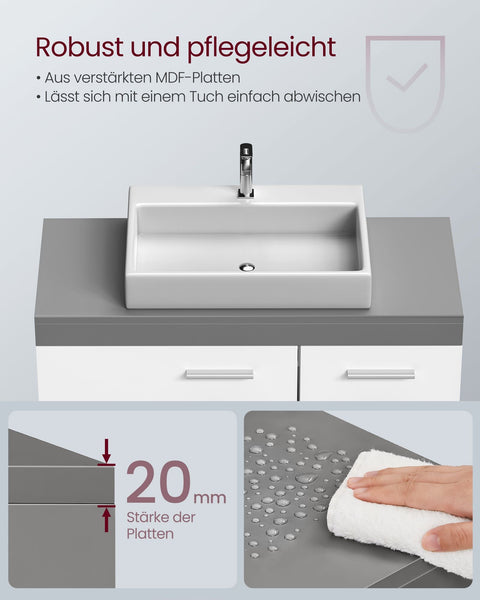 Rootz Sink Base Cabinet - Vanity Cabinet - Under Sink Storage - 2 Compartments - MDF - 30cm x 70cm x 64cm