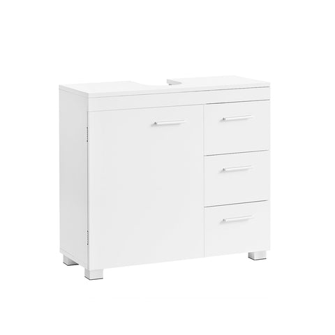 Rootz White Sink Base Cabinet - Bathroom Vanity - Storage Unit - MDF Construction - Metal Handles - 30cm x 70cm x 64cm - 20cm x 15cm Siphon Opening - 18.7kg Weight - 91kg Load Capacity