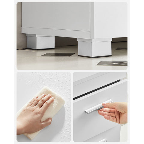 Rootz White Sink Base Cabinet - Bathroom Vanity - Storage Unit - MDF Construction - Metal Handles - 30cm x 70cm x 64cm - 20cm x 15cm Siphon Opening - 18.7kg Weight - 91kg Load Capacity
