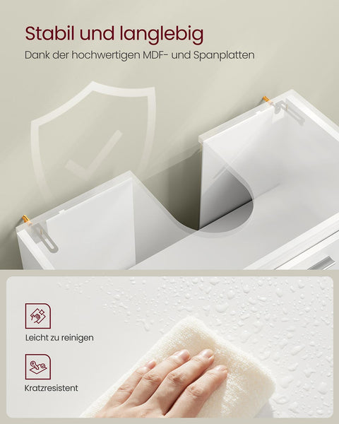 Rootz Sink Unit - Bathroom Vanity - MDF Cabinet - Cloud White - Space-Saving Design - 30cm x 60cm x 60cm