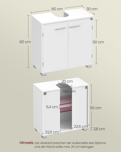 Rootz Sink Unit - Bathroom Vanity - MDF Cabinet - Cloud White - Space-Saving Design - 30cm x 60cm x 60cm