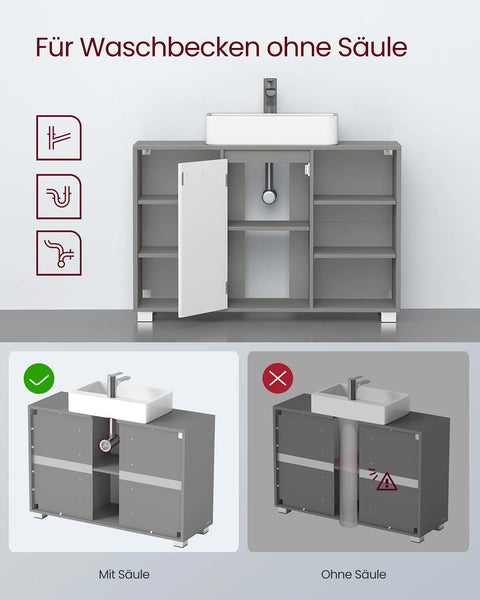 Rootz Sink Unit Bathroom Cabinet - Vanity Chest - Storage Cupboard - Compact Design - 30cm x 90cm x 60cm
