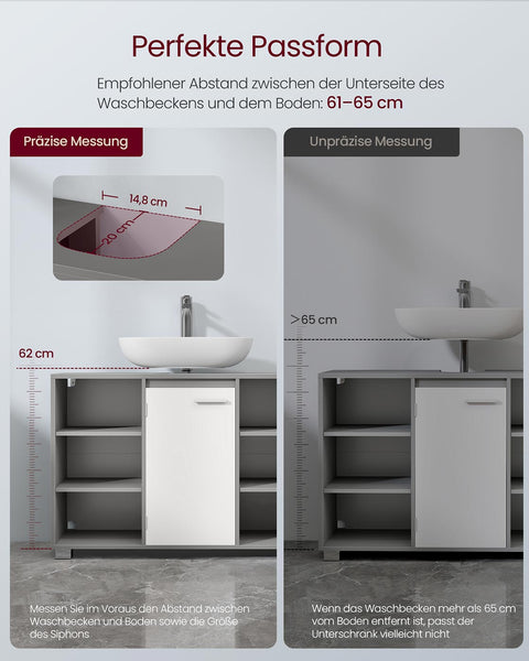 Rootz Sink Unit Bathroom Cabinet - Vanity Chest - Storage Cupboard - Compact Design - 30cm x 90cm x 60cm