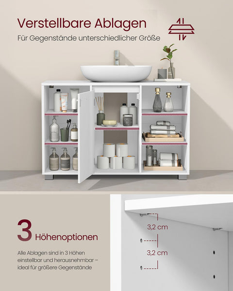 Rootz White Sink Unit - Wash Basin Cabinet - Bathroom Storage - Durable Wooden Chipboard - 30 x 90 x 60 cm