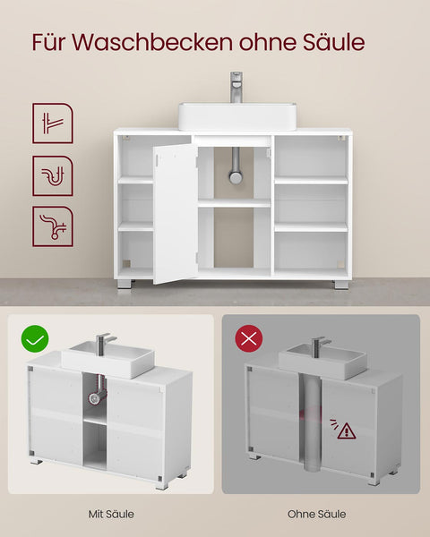 Rootz White Sink Unit - Wash Basin Cabinet - Bathroom Storage - Durable Wooden Chipboard - 30 x 90 x 60 cm