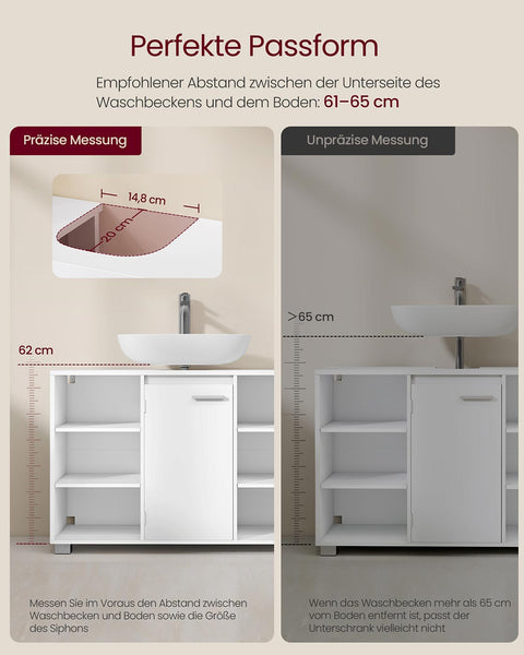 Rootz White Sink Unit - Wash Basin Cabinet - Bathroom Storage - Durable Wooden Chipboard - 30 x 90 x 60 cm