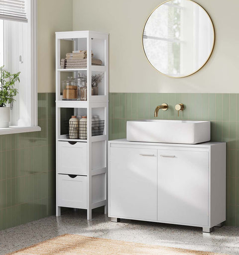 Rootz Bathroom Sink Cabinet - Vanity Cupboard - Storage Unit - Space-Saving Design - 30 x 80 x 60 cm - White
