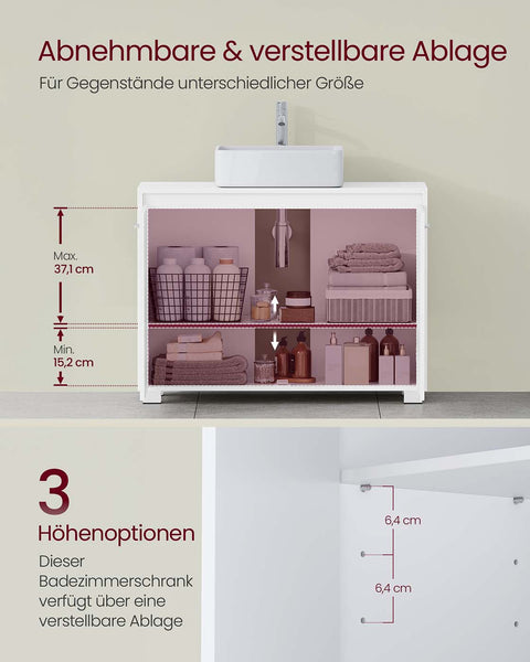 Rootz Bathroom Sink Cabinet - Vanity Cupboard - Storage Unit - Space-Saving Design - 30 x 80 x 60 cm - White