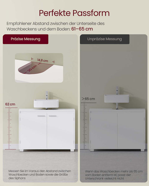 Rootz Bathroom Sink Cabinet - Vanity Cupboard - Storage Unit - Space-Saving Design - 30 x 80 x 60 cm - White
