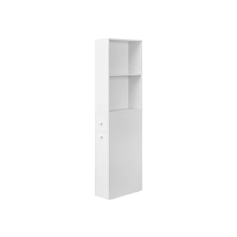 Rootz Bathroom Cabinet - High Storage Unit - Narrow Organizer - Classic White Chipboard - 40cm x 18cm x 134.4cm