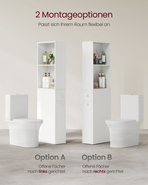 Rootz Bathroom Cabinet - Storage Unit - Chipboard Organizer - Classic White - Spacious Design - Easy Assembly - Anti-Tip Feature - 40cm x 18cm x 134.4cm