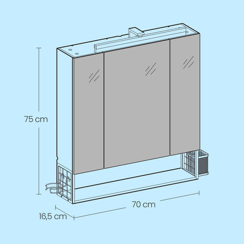 Rootz Bathroom Cabinet - LED Lighted Cabinet - Mirror Cabinet - Convenient Sockets - 16.5cm x 70cm x 75cm