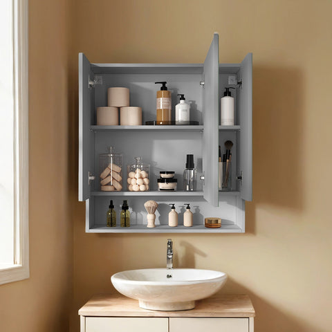 Rootz Bathroom Cabinet with 3 Doors - Mirror Cabinet - Bathroom Storage - Space-Saving Design - 16.5cm x 70cm x 75cm